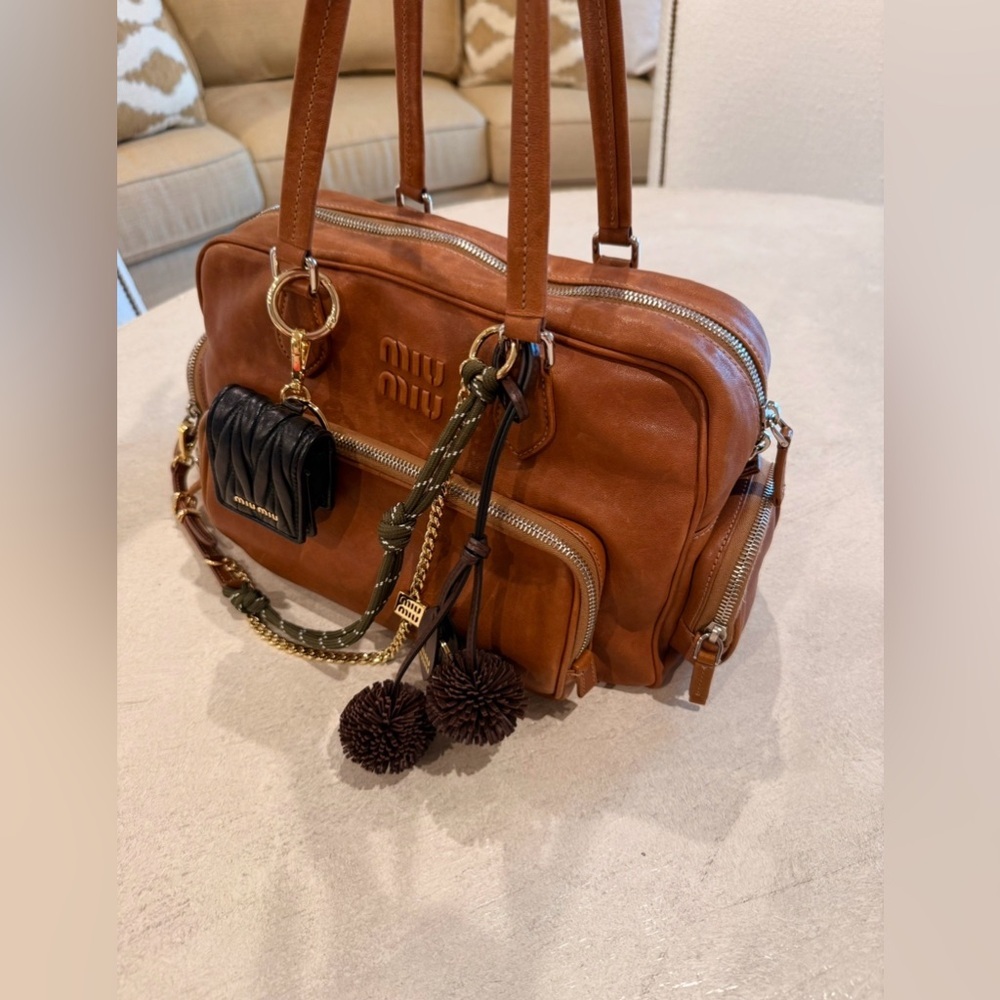 Miu Miu Top Handle Shoulder Bag Handbag Tote with Pockets in Brown Nappa Leather - Picture 4 of 14